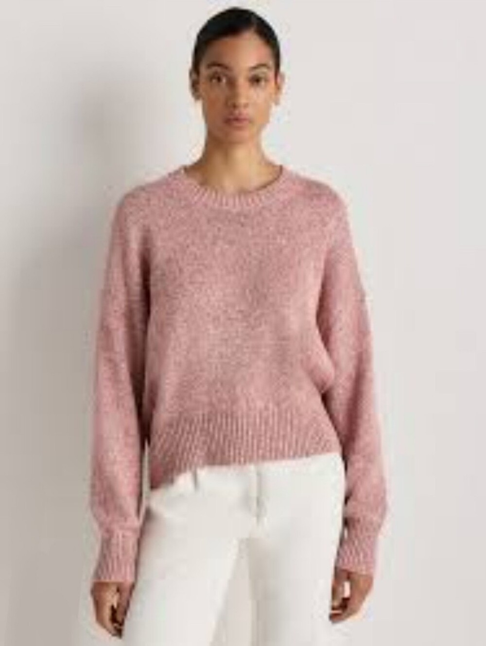 Quince Women's 100% Organic Cotton Boyfriend Crew Sweater, Medium, Heather Pink
